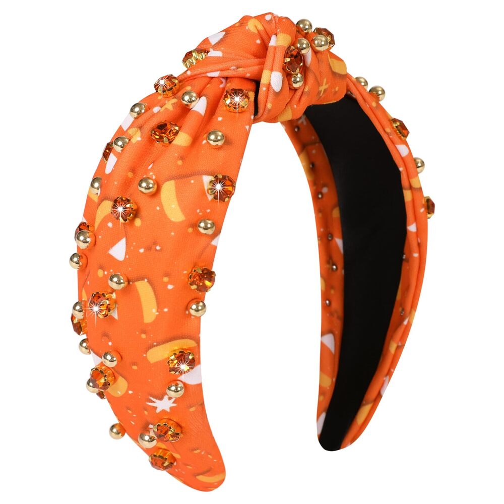 4120 Halloween Pearl Knotted Headbands Sparkly Beaded Crystal Embellished